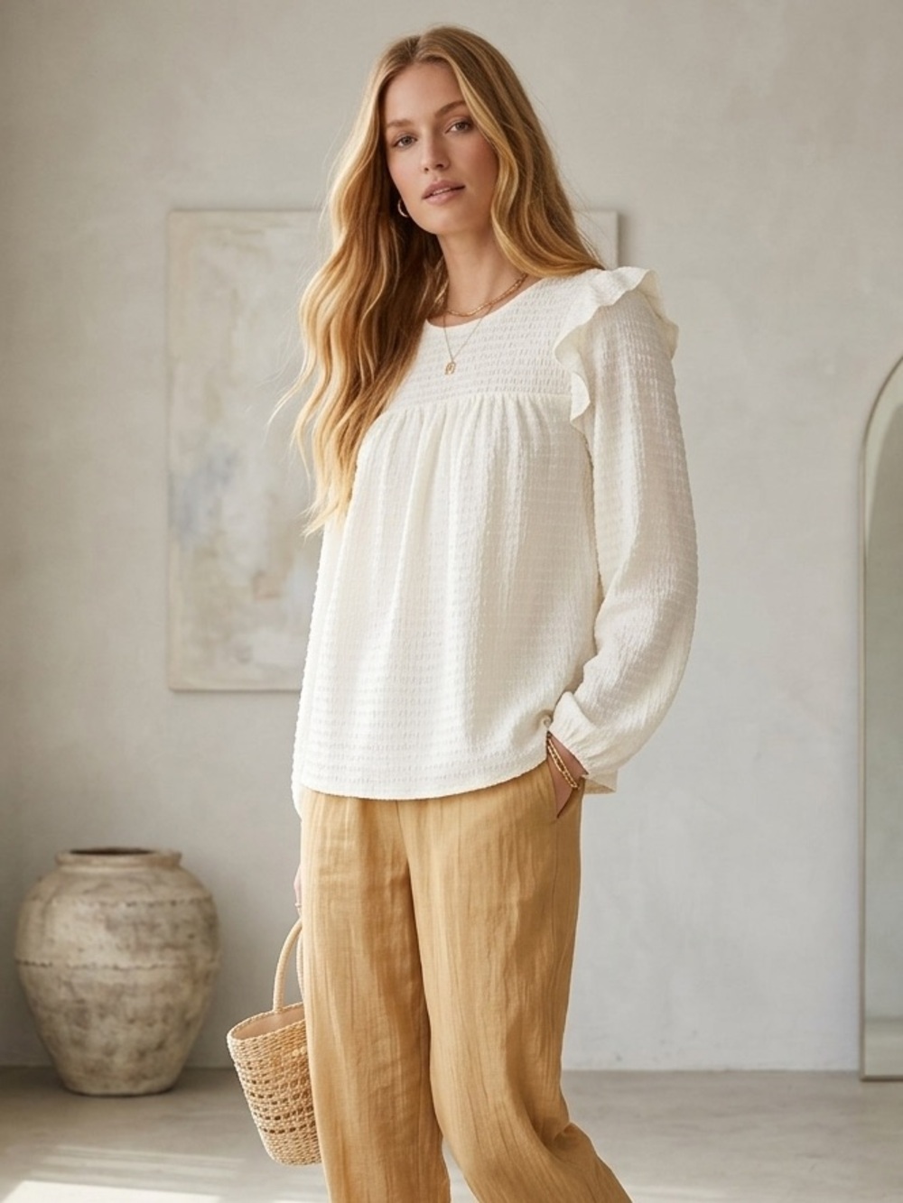 Loft Cream Boho Peasant Style Blouse